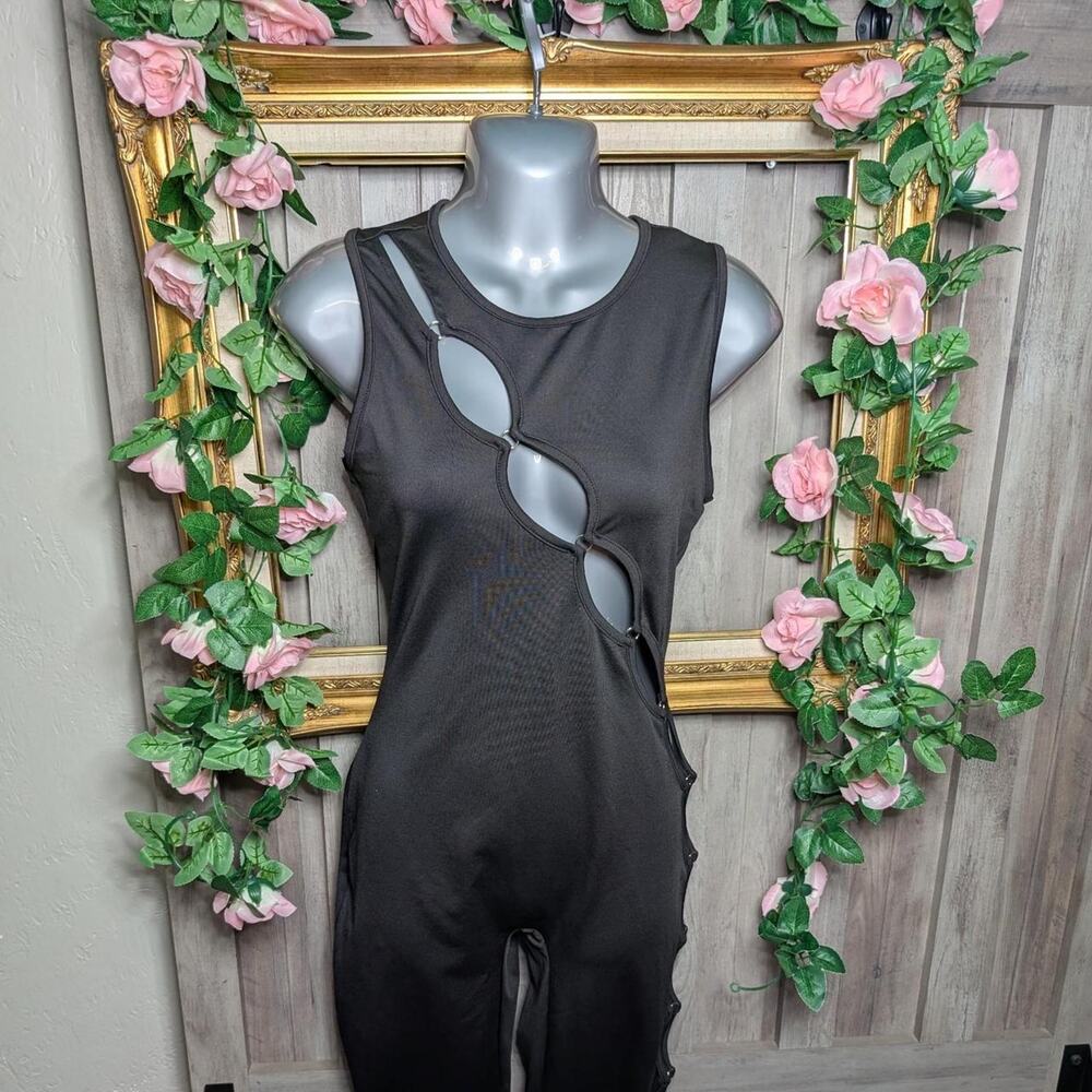 Sexy black stretch mesh bodysuit with cutouts size XL